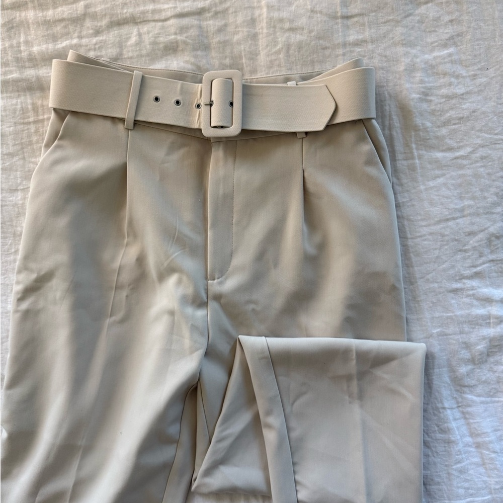 Zara Cream High-Waist Chinos with Matching Belt